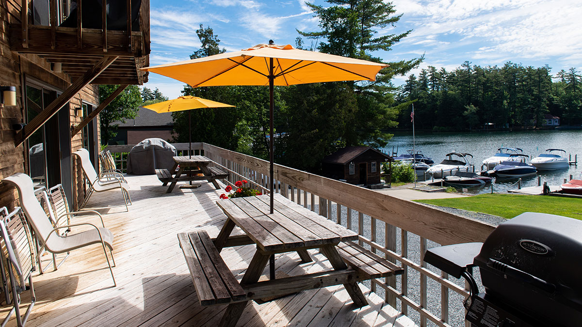 Bayview deck with BBQs and picnic tables
